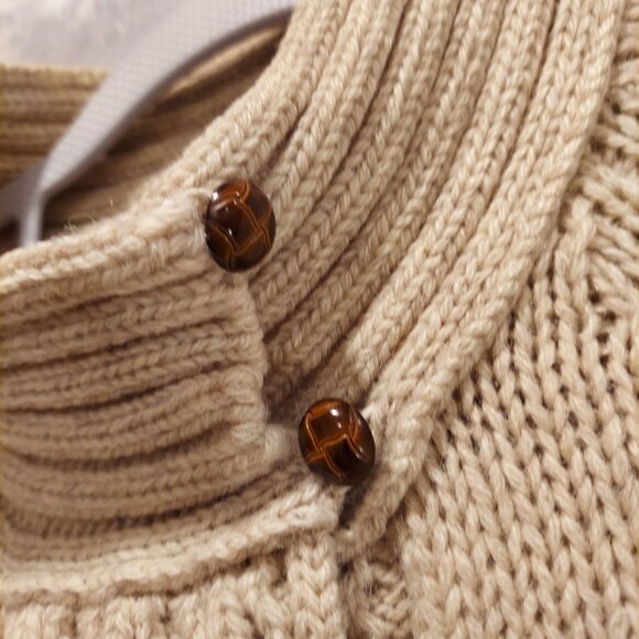 Eddie Bauer Womens M Beige Wool Cardigan Pockets Zip Textured Cuffs Boho Beachy - Picture 7 of 16